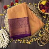 Vriksham Elegant Peach Featuring Traditional Purple Paisley Border  Kanchi Silk Saree-VS4786